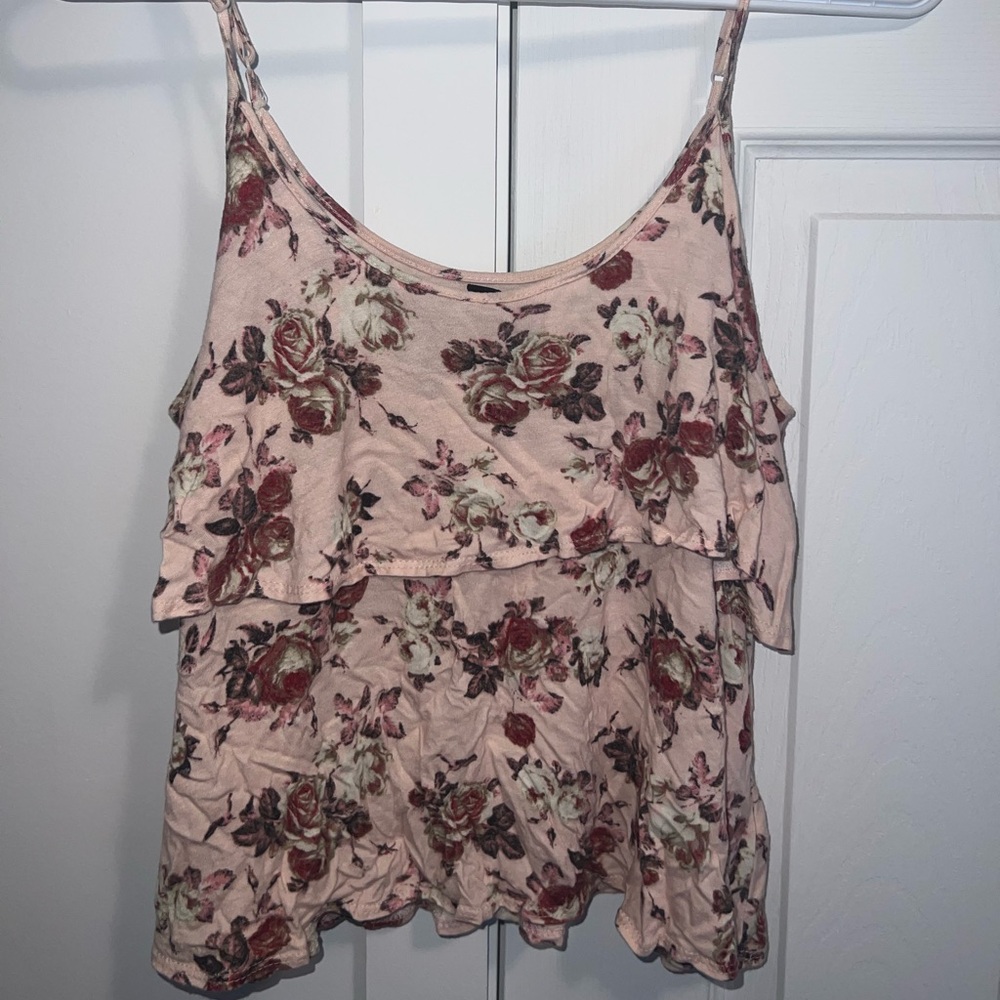 Pink floral spaghetti strap top